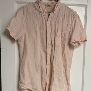 J. Crew Light Pink Short-Sleeve Button-Down Linen Shirt